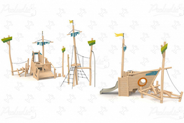 J49301® Áreas de juegos juegos en madera natural sostenible barcos y escenas marítimas imagen 3d