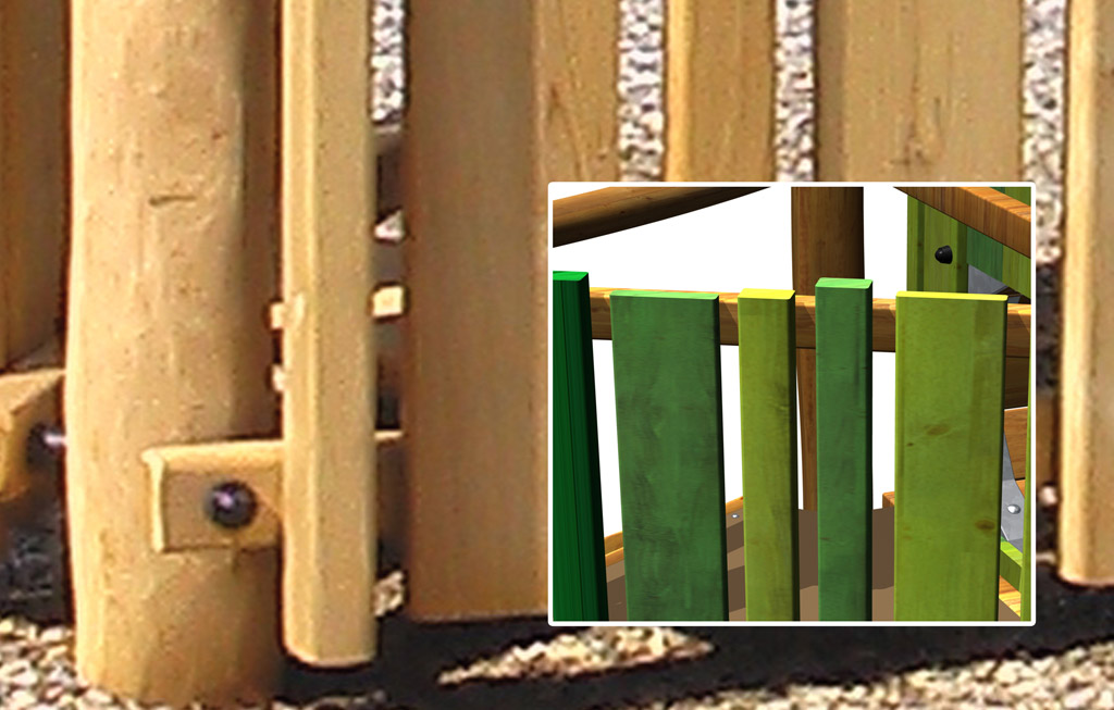 Los paneles, el muro de escalada, la grande pasarela, la mesa y el túnel