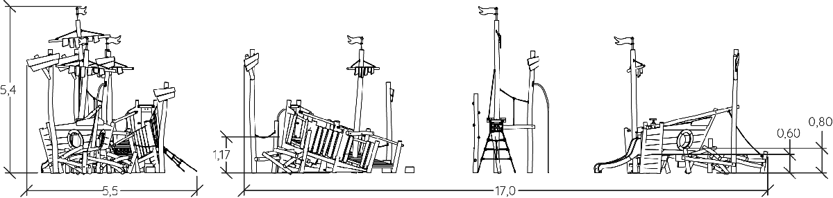 J49301® Áreas de juegos juegos en madera natural sostenible barcos y escenas marítimas imagen vista lateral